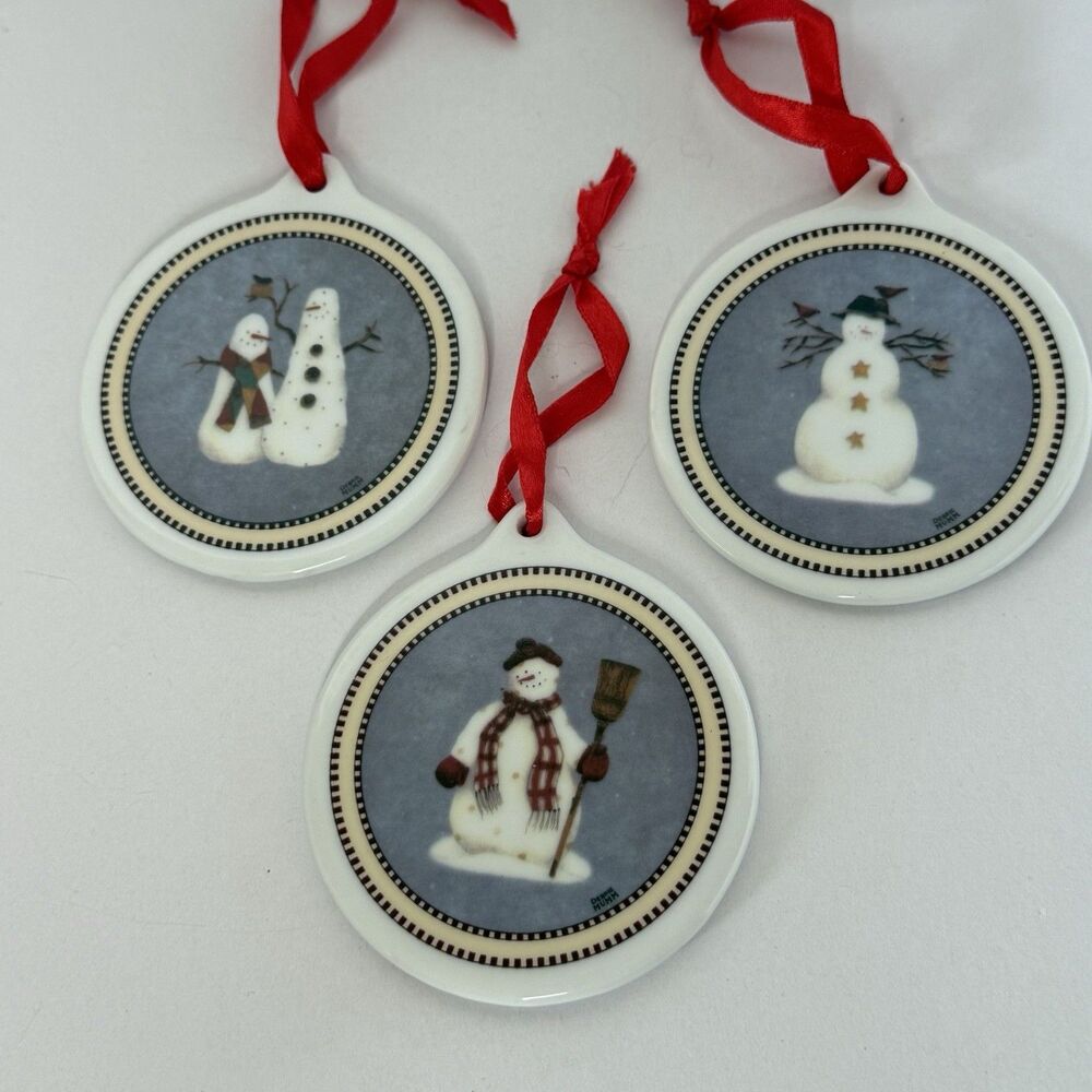 Debbie Mumm Christmas‎ Snowmen Porcelain Ornaments, Set Of 3